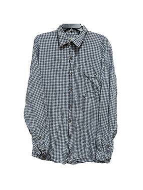 Vintage Y2K OTB Shirt Men Size XL Blue White Plaid Linen Button Down Pocket